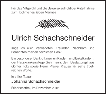 Traueranzeige von Ulrich Schachschneider von Märkische Oderzeitung