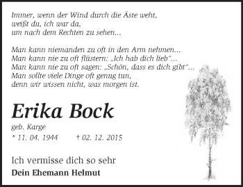 Traueranzeige von Erika Bock von Märkische Oderzeitung