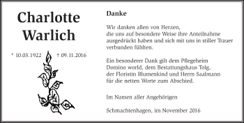 Traueranzeige von Charlotte Warlich von Märkische Oderzeitung