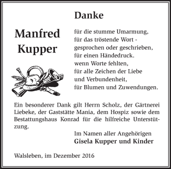 Traueranzeige von Manfred Kupper von Märkische Oderzeitung