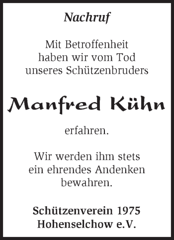 Traueranzeige von Manfred Kühn von Märkische Oderzeitung