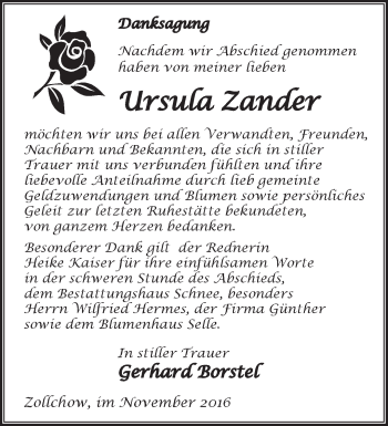 Traueranzeige von Ursula Zander von Märkische Oderzeitung