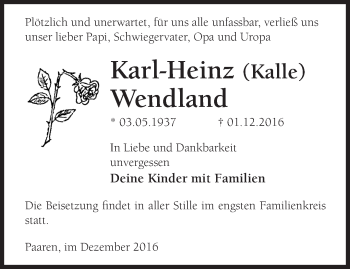 Traueranzeige von Karl-Heinz Wendland von Märkische Oderzeitung