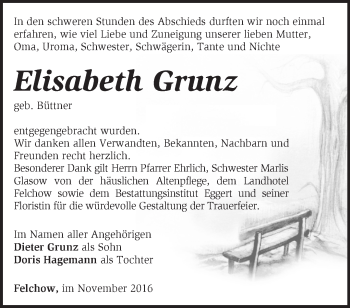 Traueranzeige von Elisabeth Grunz von Märkische Oderzeitung