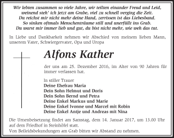 Traueranzeige von Alfons Kather von Märkische Oderzeitung