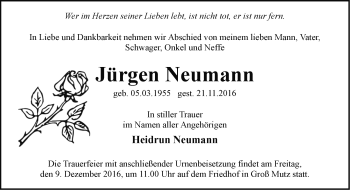 Traueranzeige von Jürgen Neumann von Märkische Oderzeitung