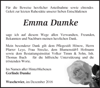 Traueranzeige von Emma Dumke von Märkische Oderzeitung