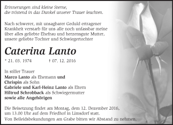 Traueranzeige von Caterina Lanto von Märkische Oderzeitung