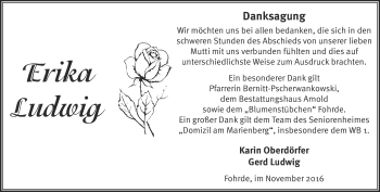 Traueranzeige von Erika Ludwig von Märkische Oderzeitung