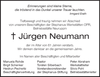 Traueranzeige von Jürgen Neumann von Märkische Oderzeitung