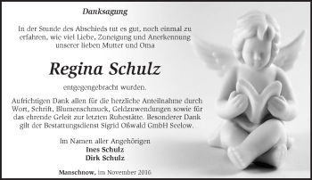 Traueranzeige von Regina Schulz von Märkische Oderzeitung