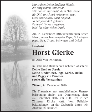 Traueranzeige von Horst Gierke von Märkische Oderzeitung