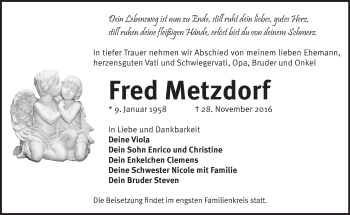 Traueranzeige von Fred Metzdorf von Märkische Oderzeitung