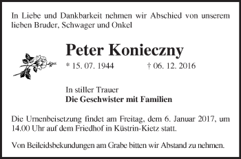 Traueranzeige von Peter Konieczny von Märkische Oderzeitung