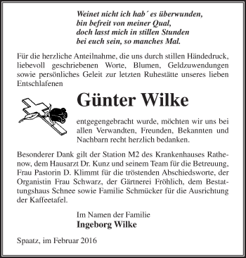 Traueranzeige von Günter Wilke von Märkische Oderzeitung