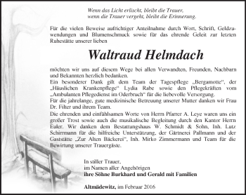 Traueranzeige von Waltraud Helmdach von Märkische Oderzeitung