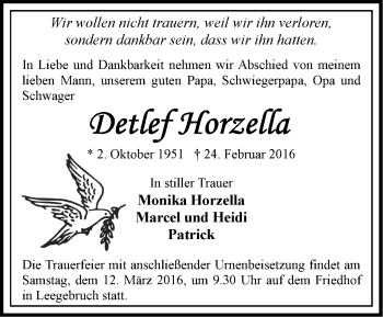 Traueranzeige von Detlef Horzella von Märkische Oderzeitung