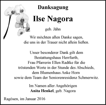 Traueranzeige von Ilse Nagora von Märkische Oderzeitung