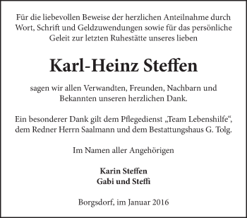 Traueranzeige von Karl-Heinz Steffen von Märkische Oderzeitung