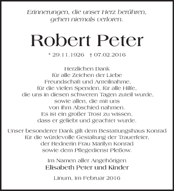 Traueranzeige von Robert Peter von Märkische Oderzeitung