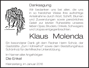 Traueranzeige von Klaus Molenda von Märkische Oderzeitung