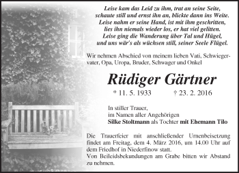 Traueranzeige von Rüdiger Gärtner von Märkische Oderzeitung