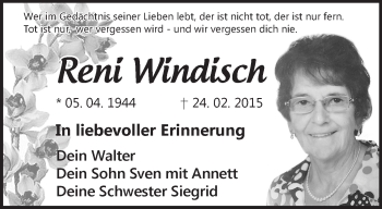 Traueranzeige von Reni Windisch von Märkische Oderzeitung
