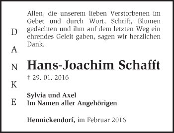 Traueranzeige von Hans-Joachim Schafft von Märkische Oderzeitung