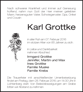 Traueranzeige von Karl Grottke von Märkische Oderzeitung