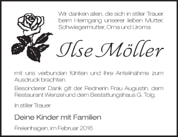 Traueranzeige von Ilse Möller von Märkische Oderzeitung