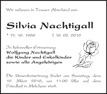 Traueranzeige von Silvia Nachtigall von Märkische Oderzeitung