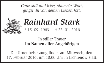 Traueranzeige von Rainhard Stark von Märkische Oderzeitung