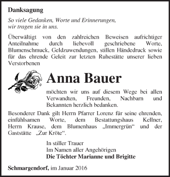 Traueranzeige von Anna Bauer von Märkische Oderzeitung