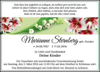 Traueranzeige von Marianne Sternberg von Märkische Oderzeitung
