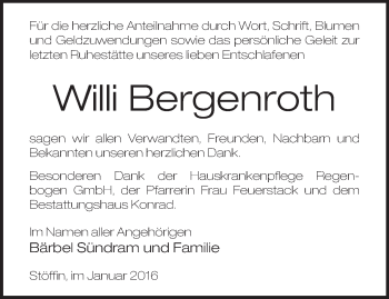 Traueranzeige von Willi Bergenroth von Märkische Oderzeitung