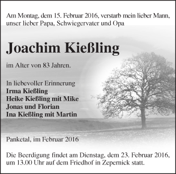 Traueranzeige von Joachim Kießling von Märkische Oderzeitung