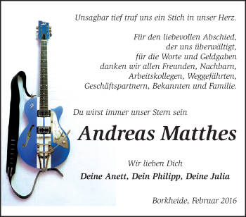 Traueranzeige von Andreas Matthes von Märkische Oderzeitung