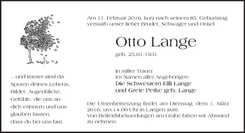 Traueranzeige von Otto Lange von Märkische Oderzeitung