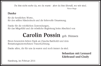 Traueranzeige von Carolin Possin von Märkische Oderzeitung