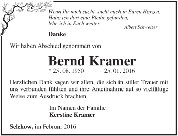 Traueranzeige von Bernd Kramer von Märkische Oderzeitung