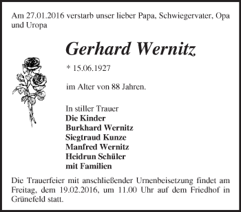 Traueranzeige von Gerhard Wernitz von Märkische Oderzeitung