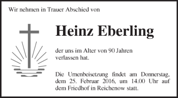 Traueranzeige von Heinz Eberling von Märkische Oderzeitung