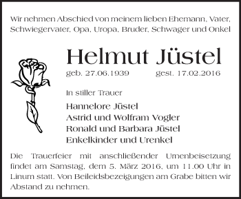 Traueranzeige von Helmut Jüstel von Märkische Oderzeitung