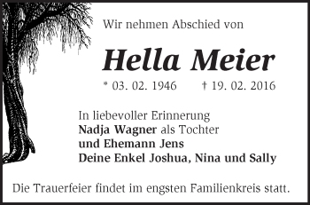 Traueranzeige von Hella Meier von Märkische Oderzeitung