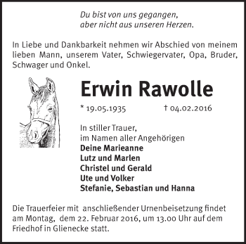 Traueranzeige von Erwin Rawolle von Märkische Oderzeitung