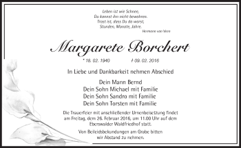 Traueranzeige von Margarete Borchert von Märkische Oderzeitung