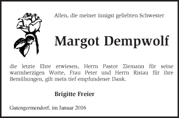 Traueranzeige von Margot Dempwolf von Märkische Oderzeitung