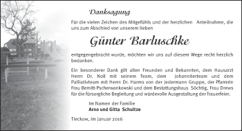 Traueranzeige von Günter Barluschke von Märkische Oderzeitung