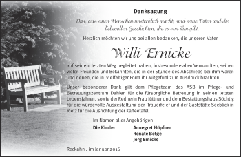 Traueranzeige von Willi Ernicke von Märkische Oderzeitung