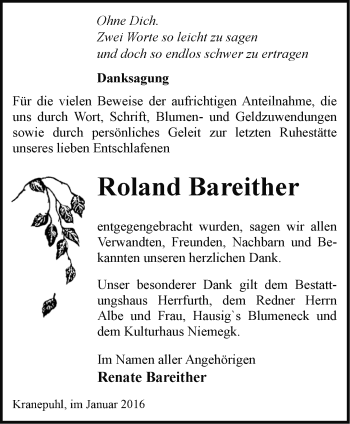 Traueranzeige von Roland Bareither von Märkische Oderzeitung